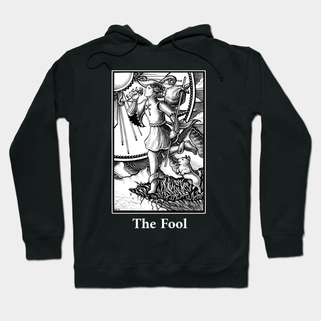 The Fool Tarot - White Outline Hoodie by Nat Ewert Art